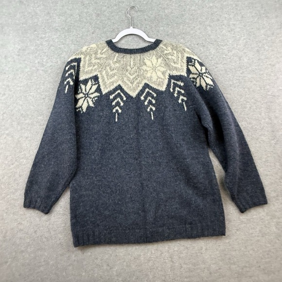 WOOLRICH wool Fair Isle Nordic sweater Knit Vintage Snowflake Large Blue White - Picture 8 of 9